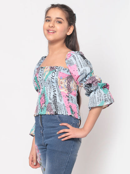 MINOS Blue Smocked Top