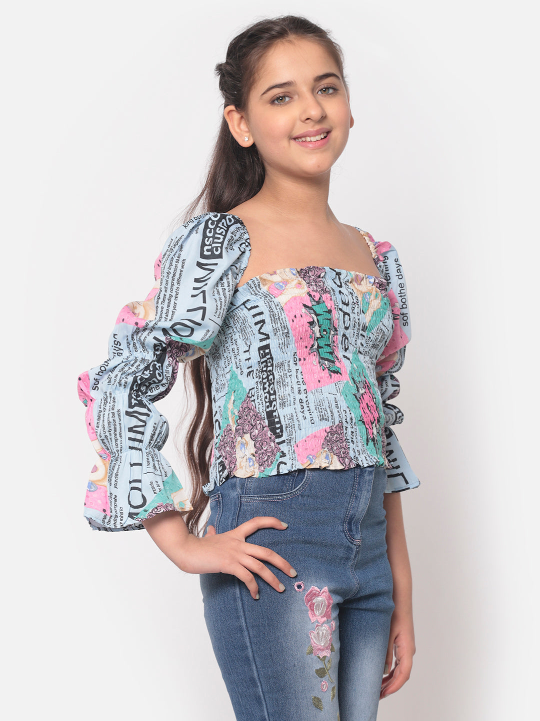 MINOS Blue Smocked Top