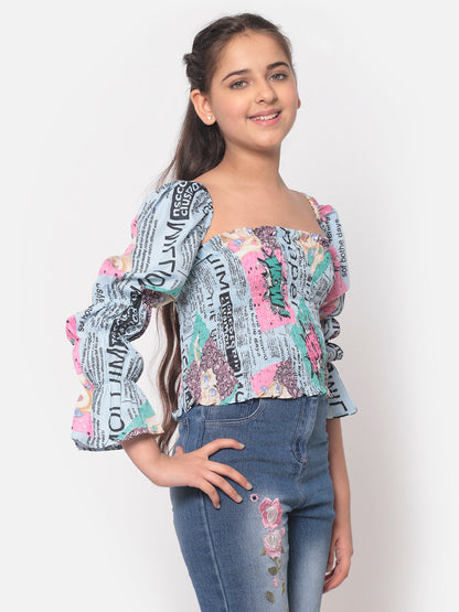 MINOS Blue Smocked Top