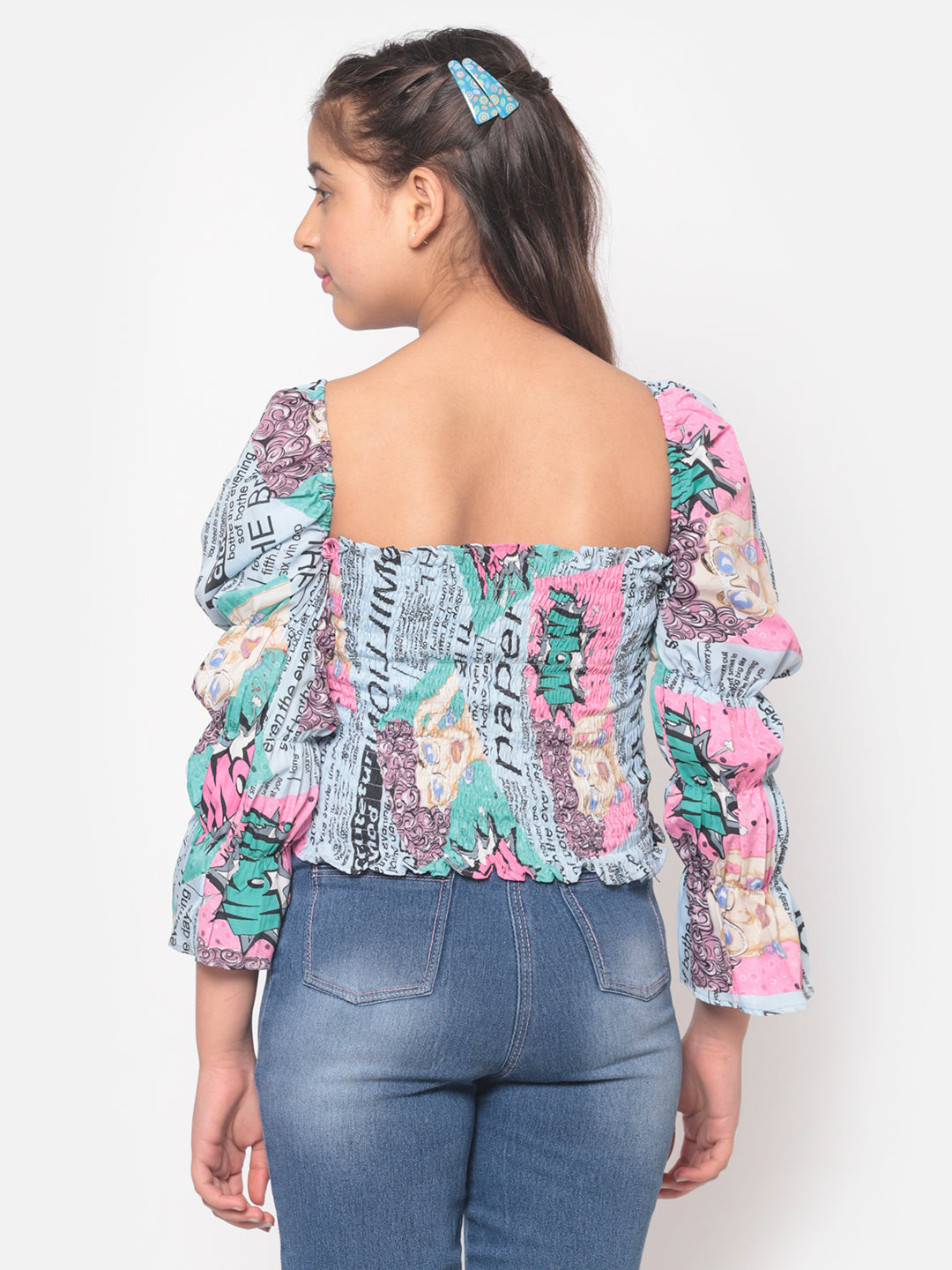 MINOS Blue Smocked Top