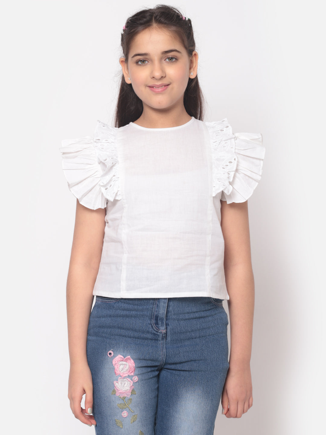 MINOS Solid White Frill Top