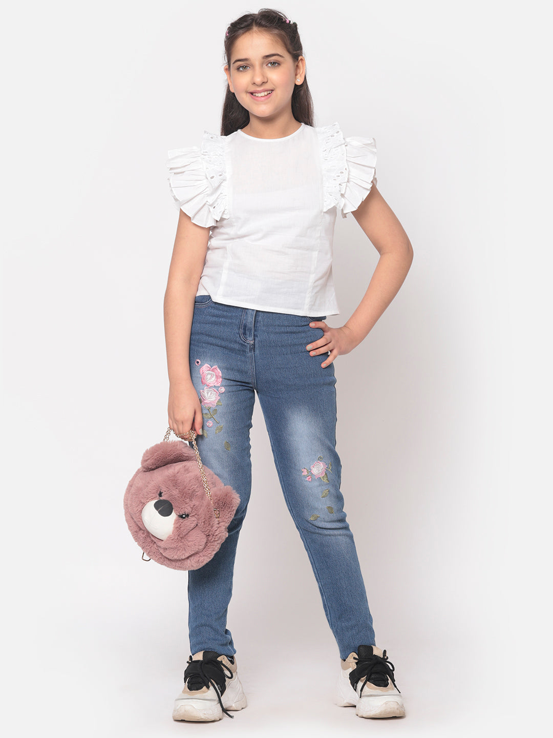 MINOS Solid White Frill Top