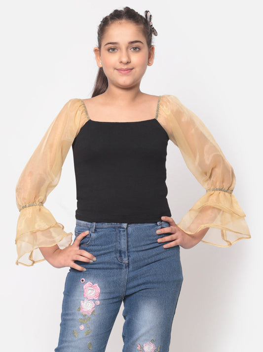 MINOS Black Organza Sleeve Top