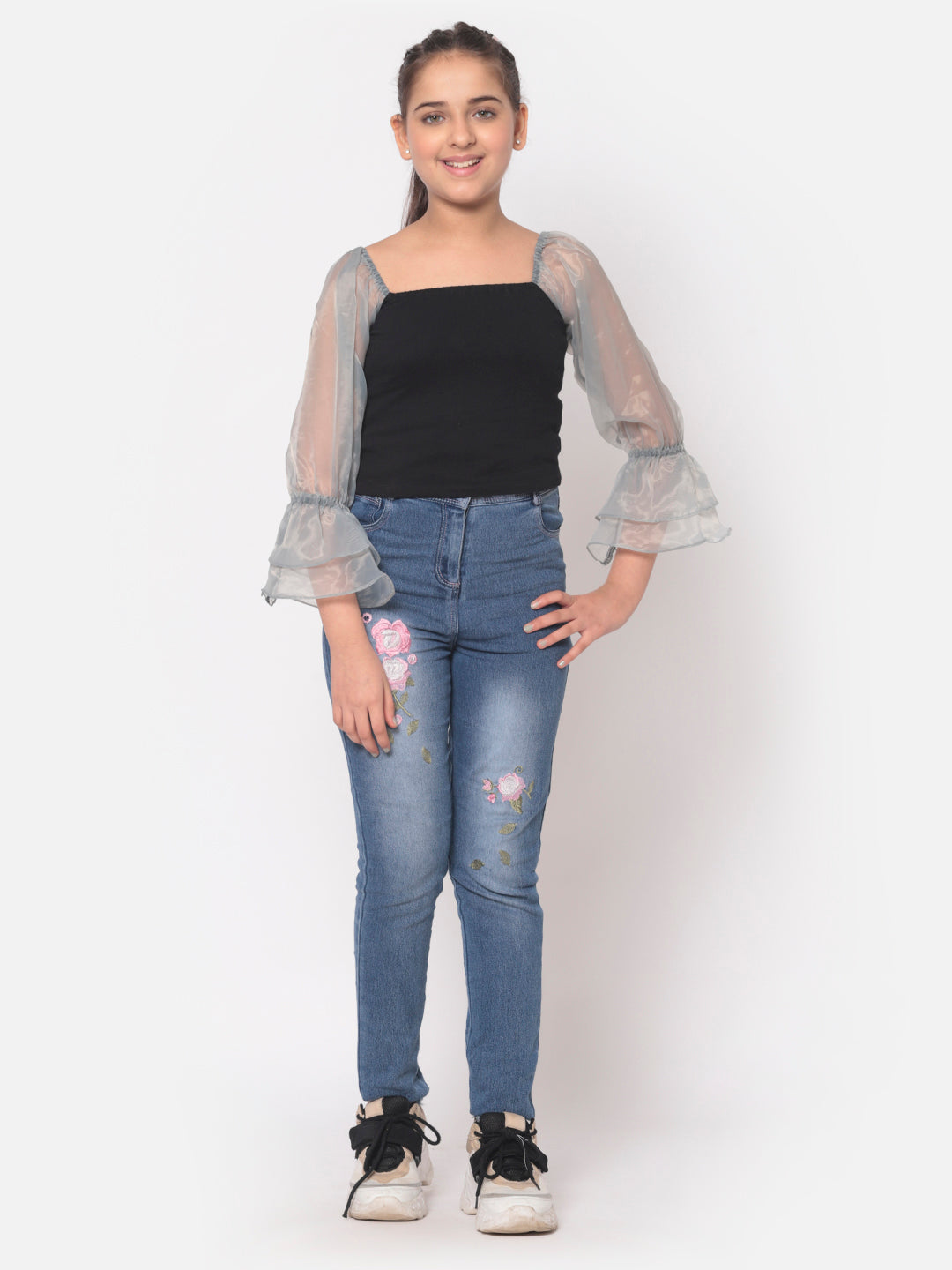 MINOS Black Organza Sleeve Top