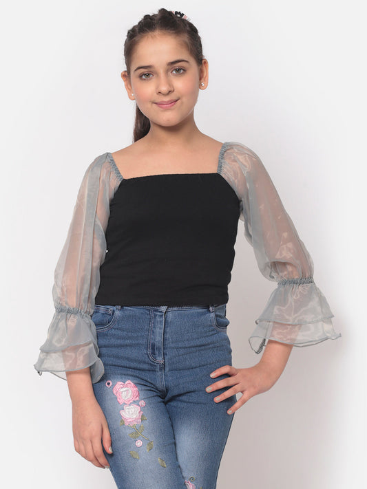 MINOS Black Organza Sleeve Top