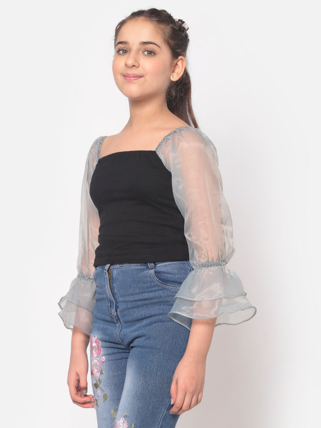 MINOS Black Organza Sleeve Top