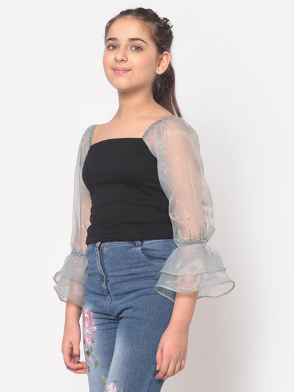 MINOS Black Organza Sleeve Top