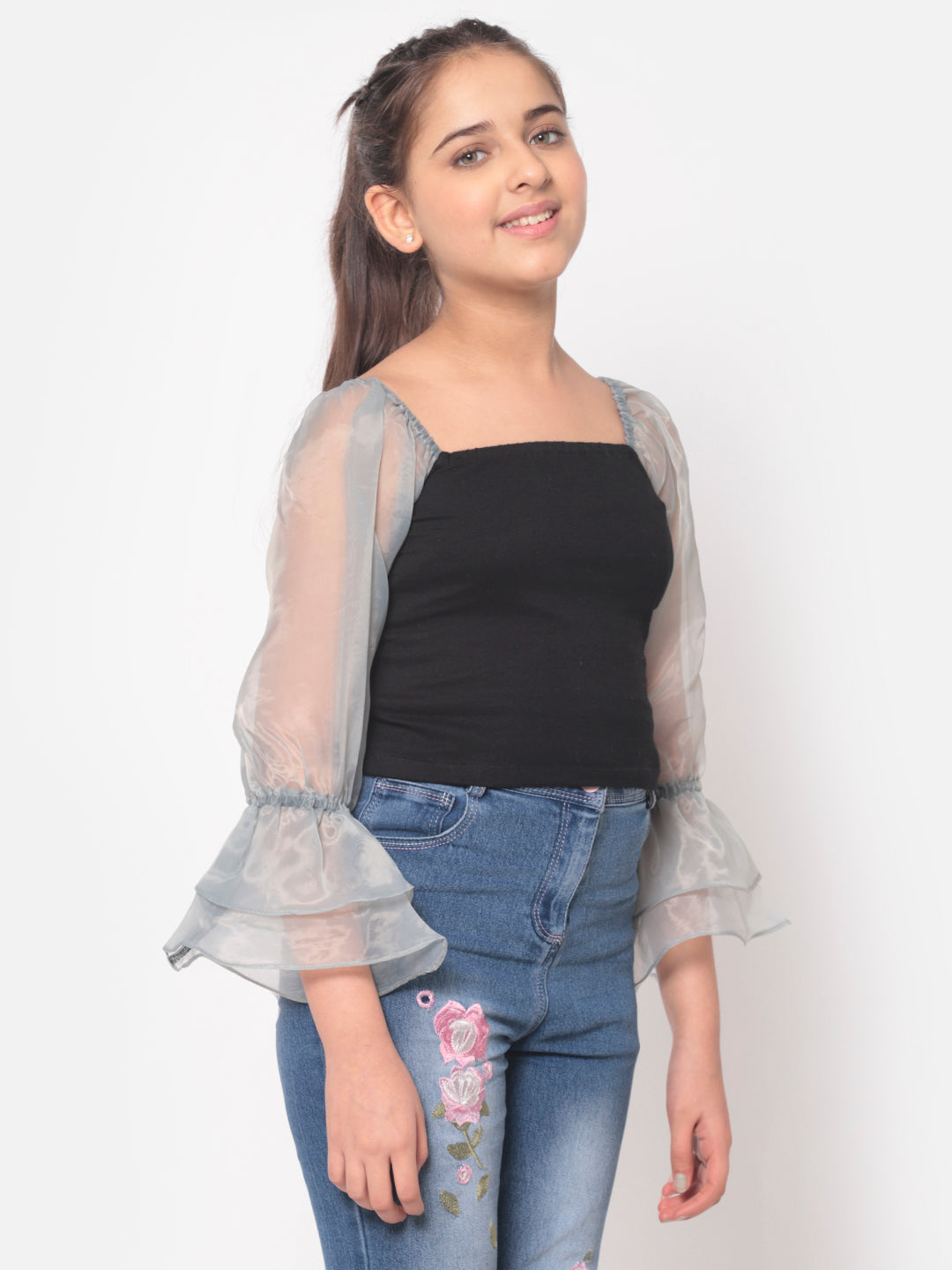 MINOS Black Organza Sleeve Top