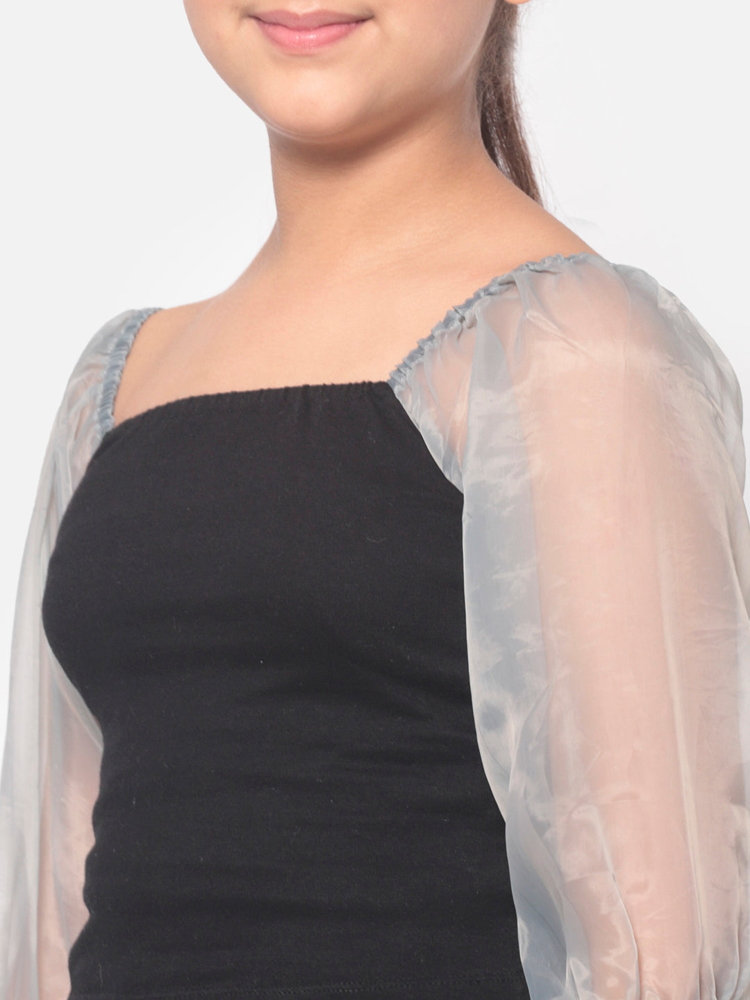 MINOS Black Organza Sleeve Top