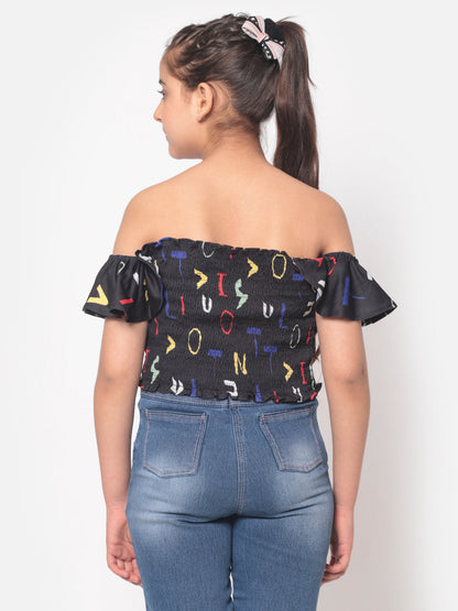 MINOS Black Printed Smocked Top