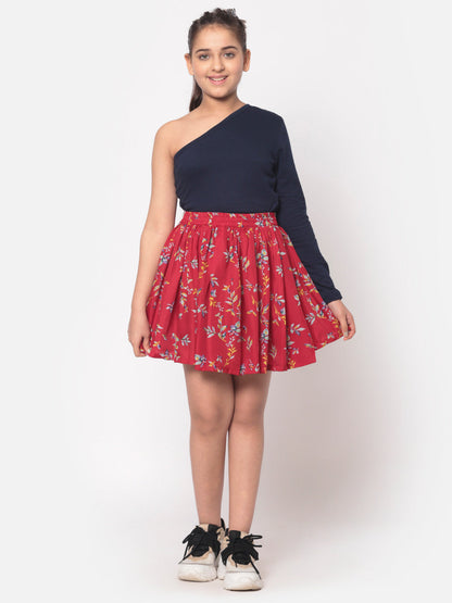 MINOS Red Floral Skirt