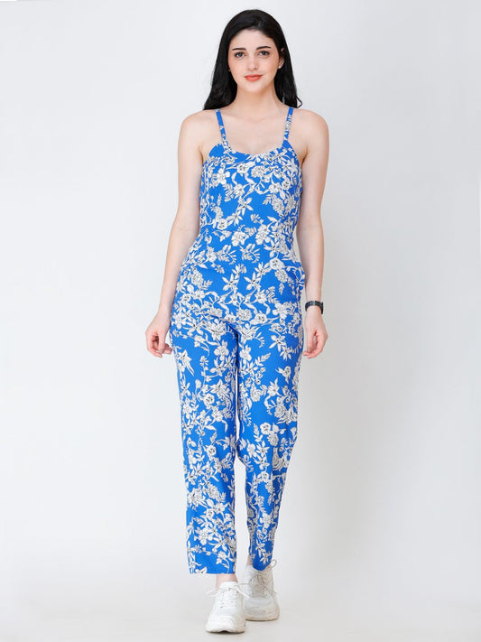 SCORPIUS BLUE AND WHITE PRINTED JUMPSUIT