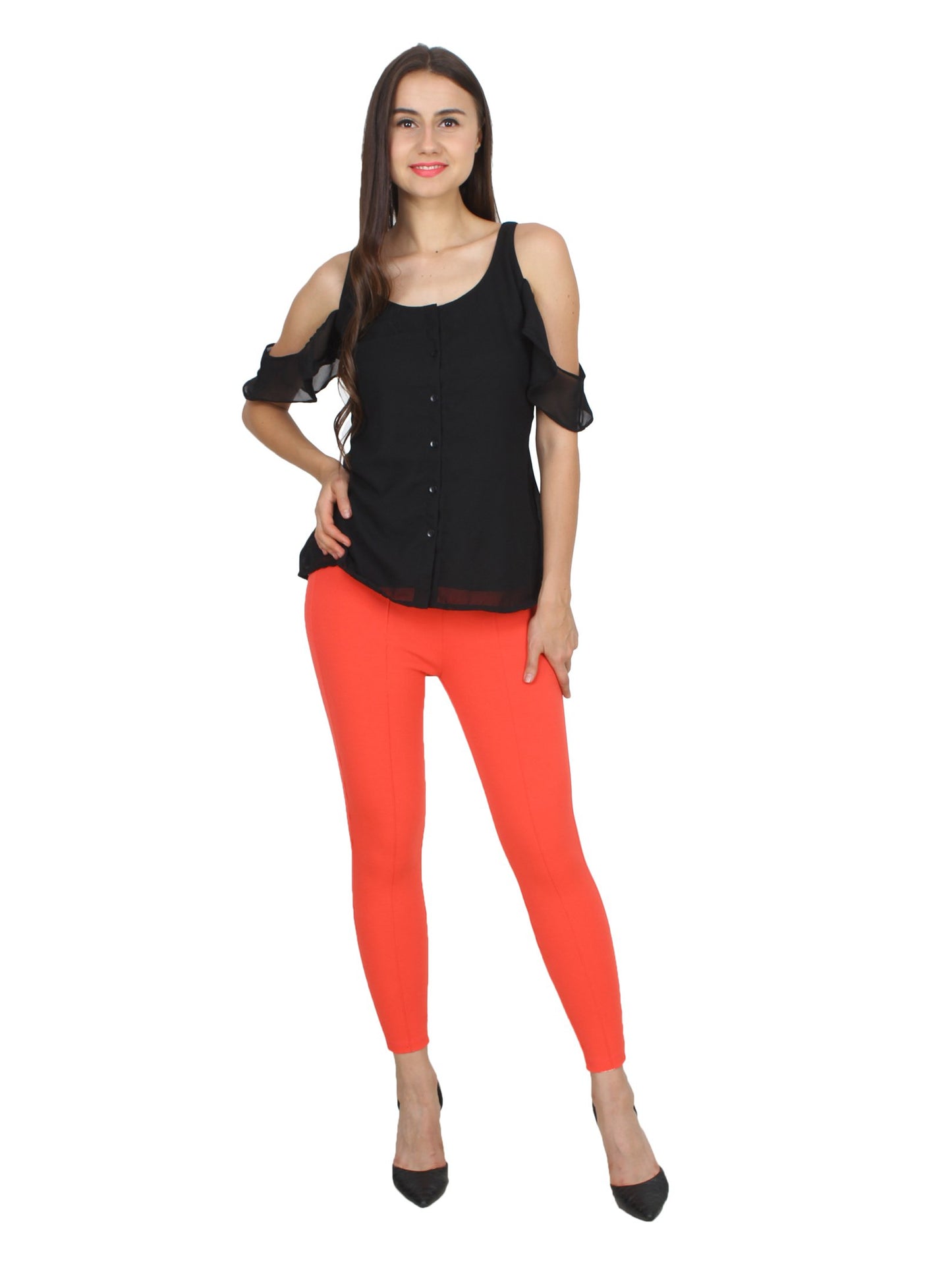 Orange Solid Jeggings