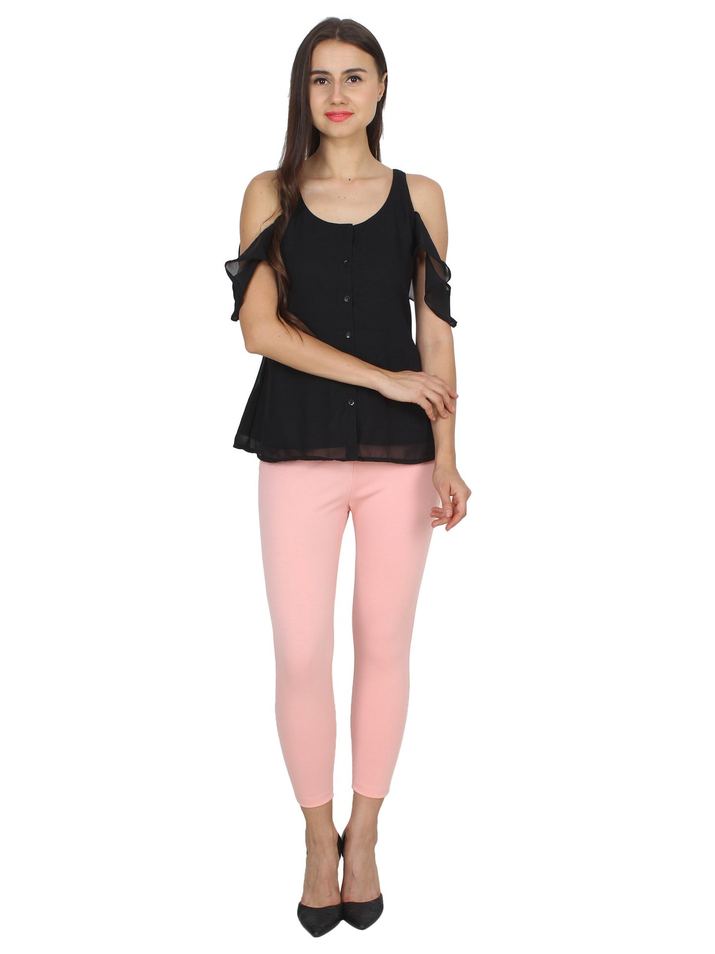 Pink Solid Jeggings