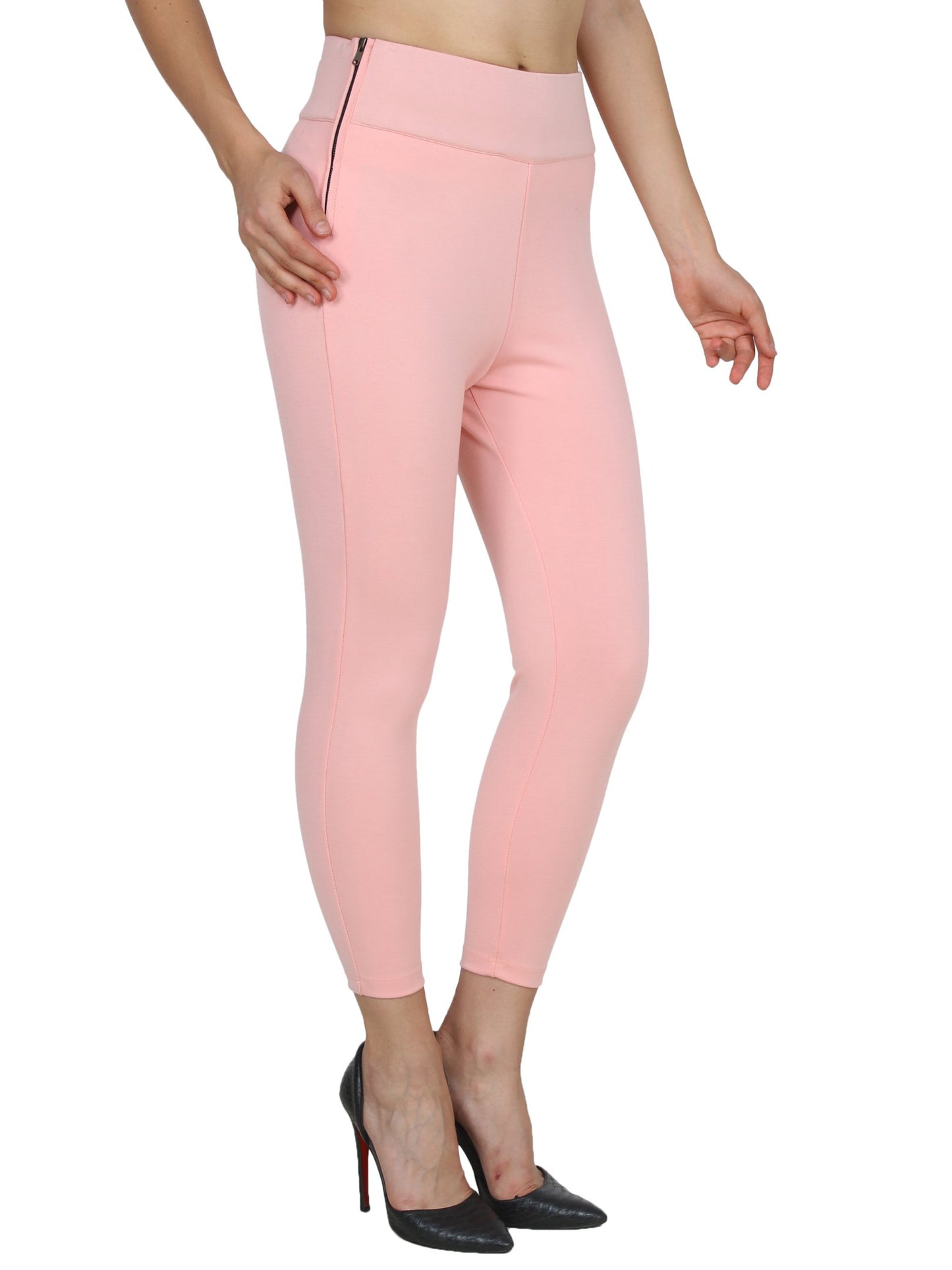 Pink Solid Jeggings