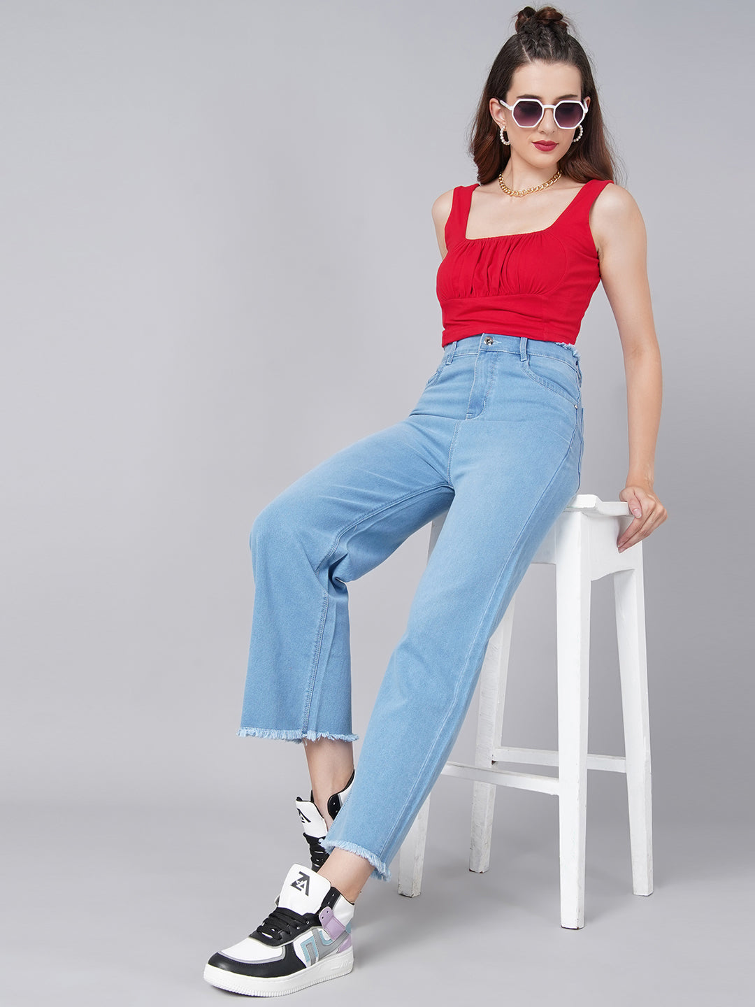 Red Square Neck Top