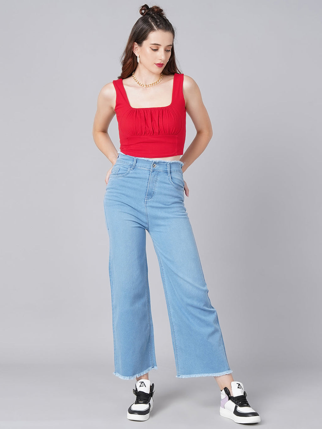 Red Square Neck Top