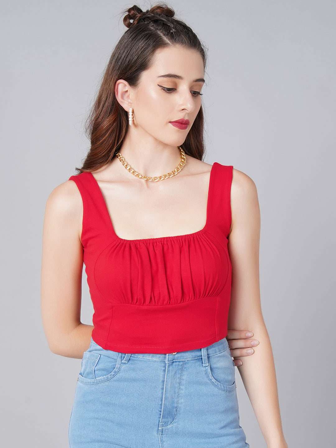 Red Square Neck Top