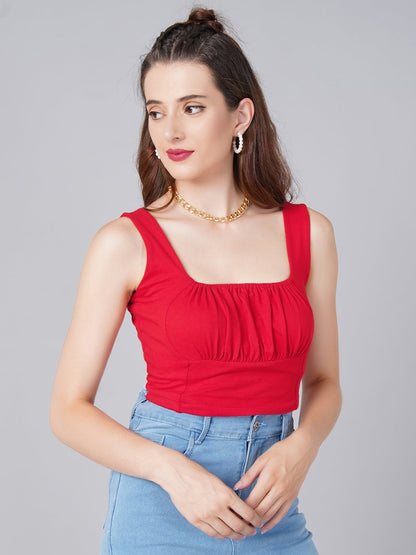 Red Square Neck Top