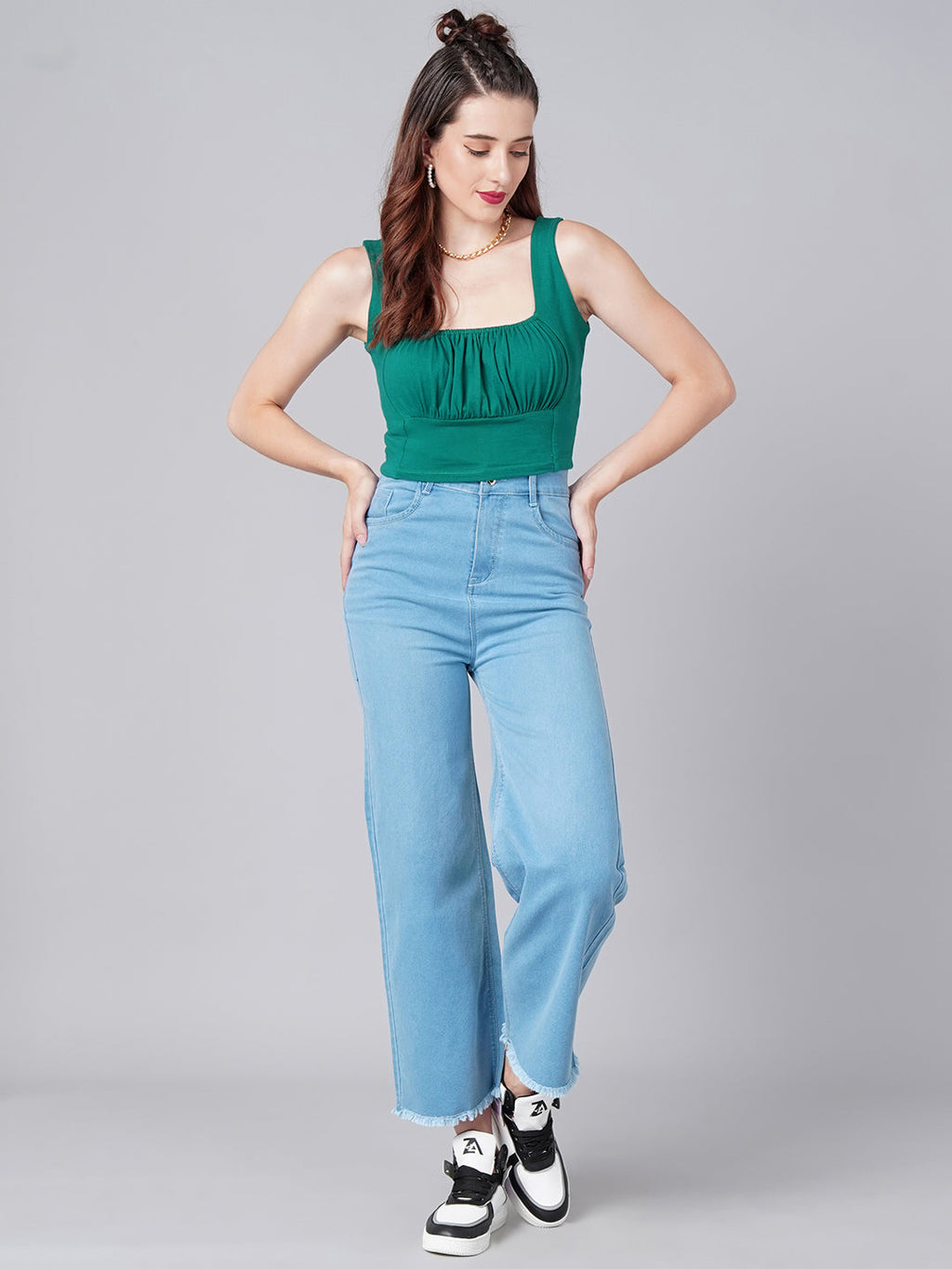 Green Square Neck Top