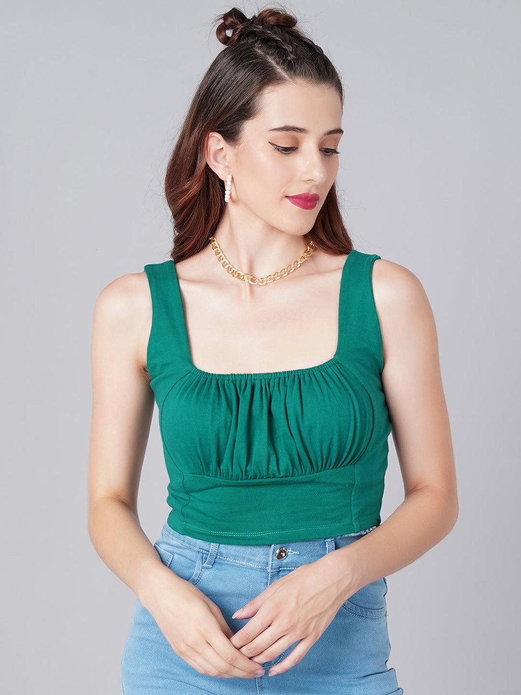 Green Square Neck Top