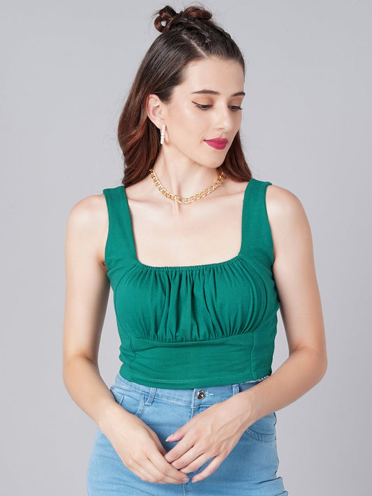 Green Square Neck Top