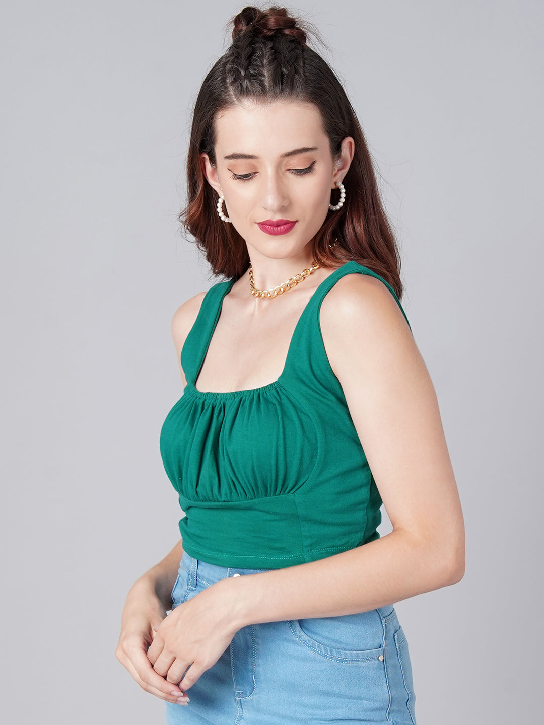 Green Square Neck Top
