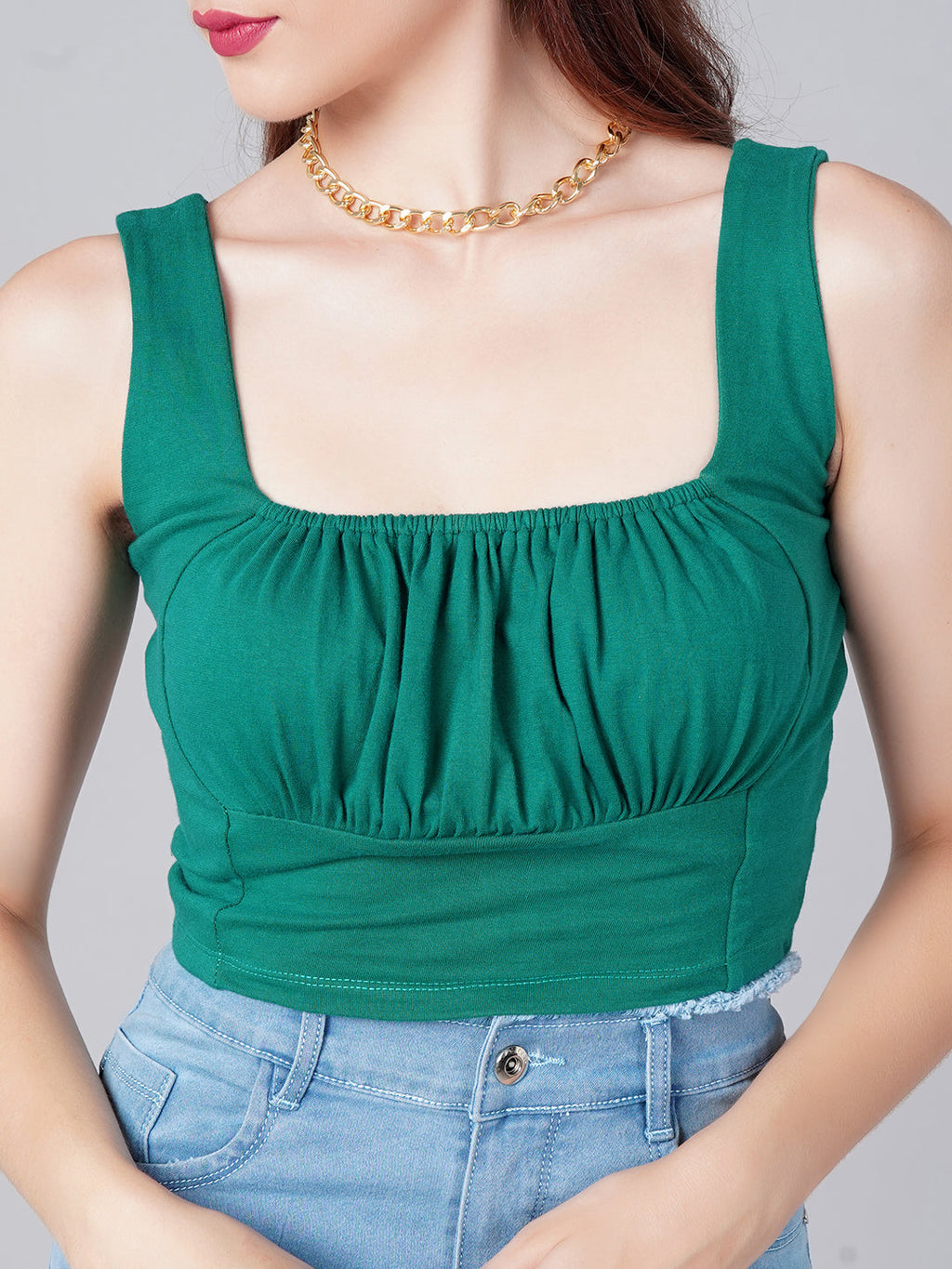 Green Square Neck Top