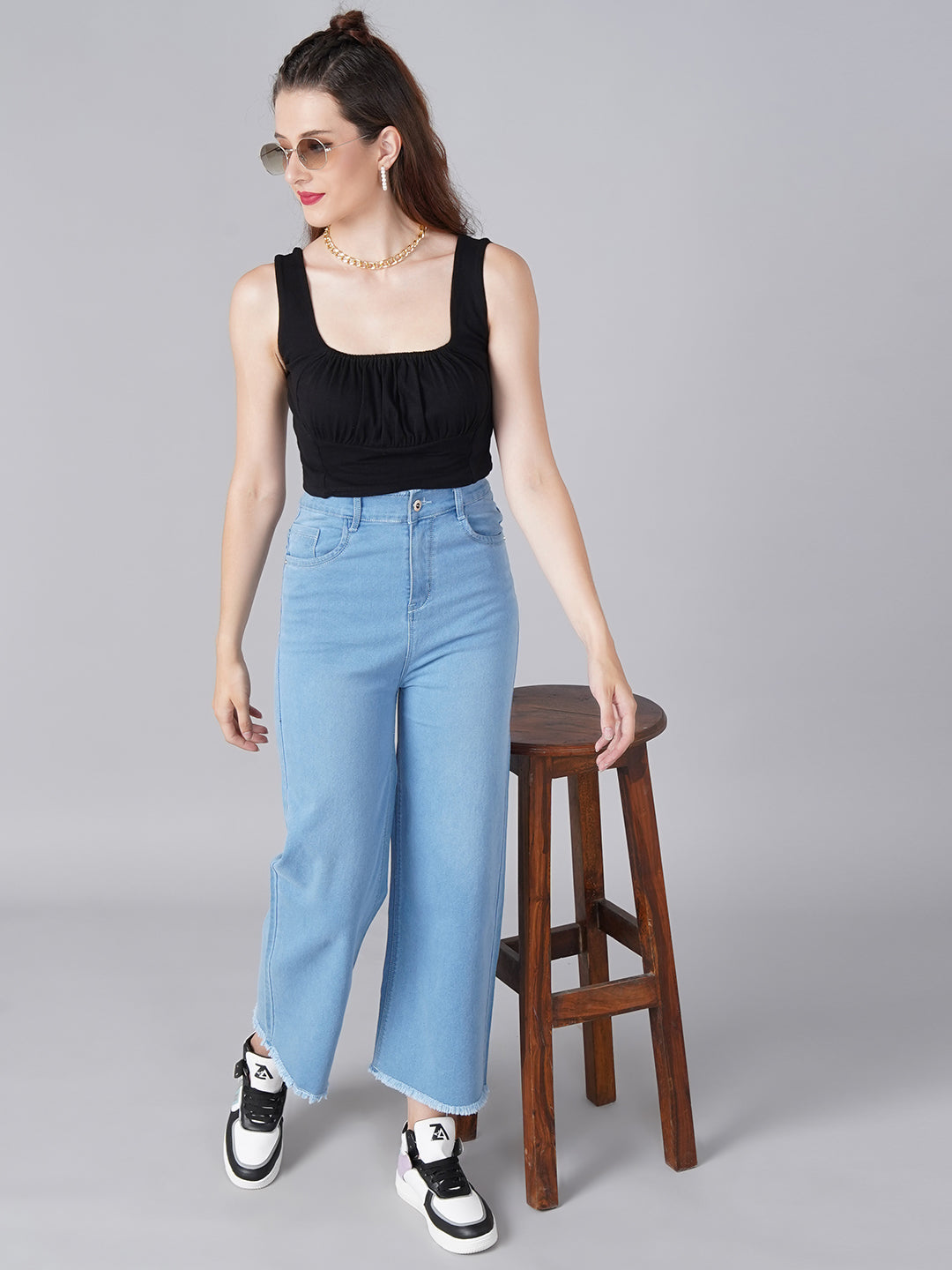 Black Square Neck Top