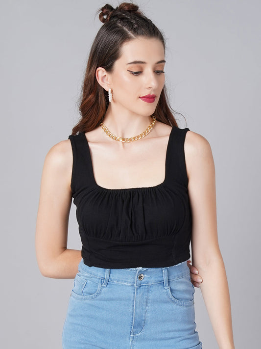 Black Square Neck Top