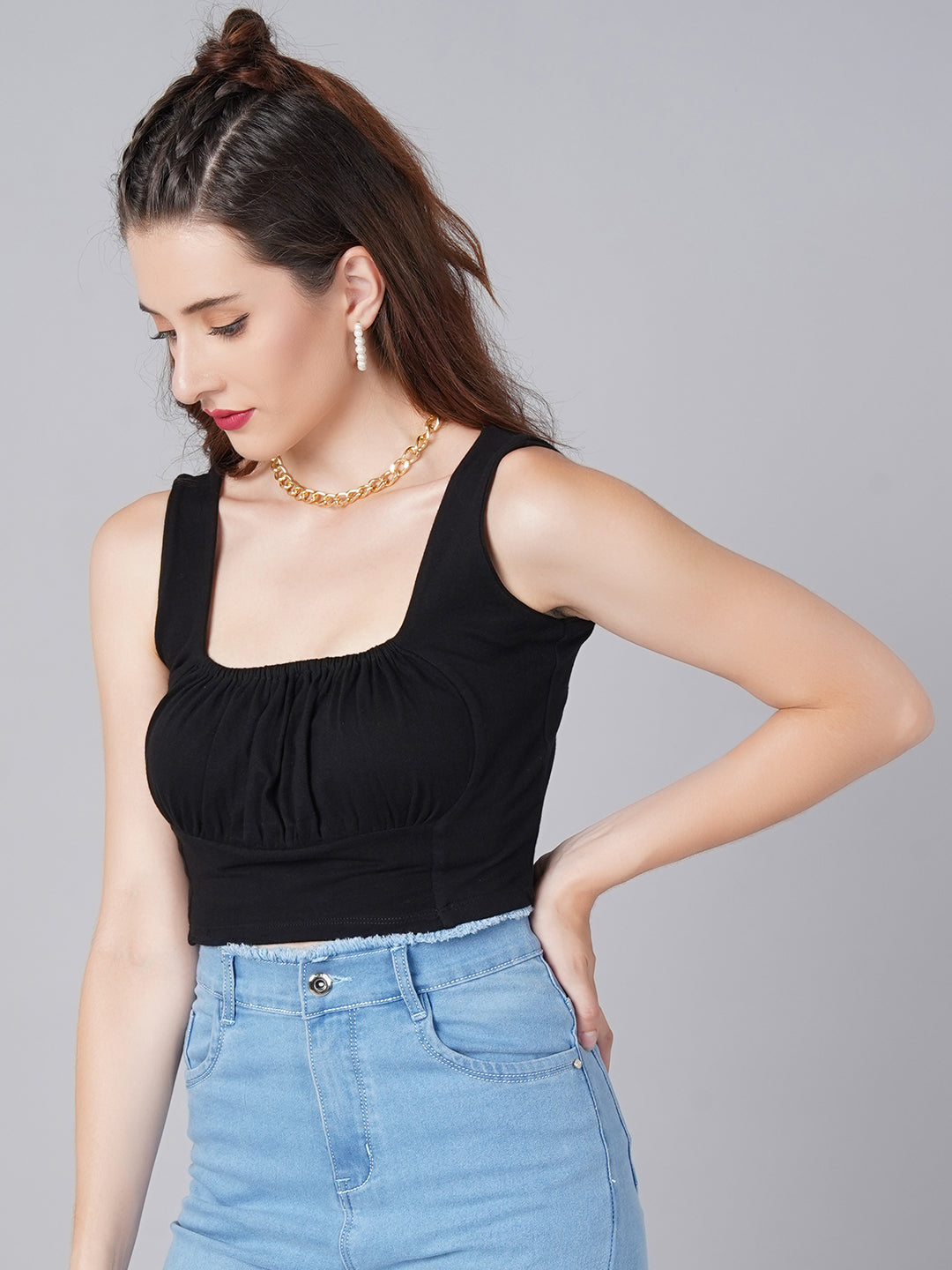 Black Square Neck Top