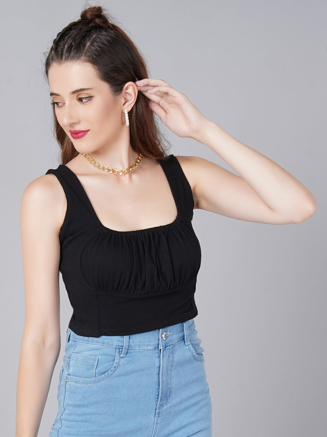 Black Square Neck Top