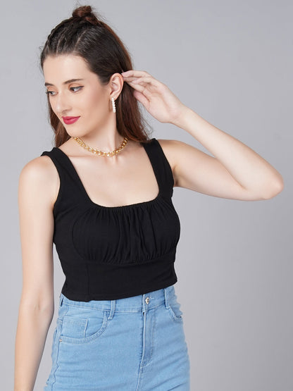 Black Square Neck Top