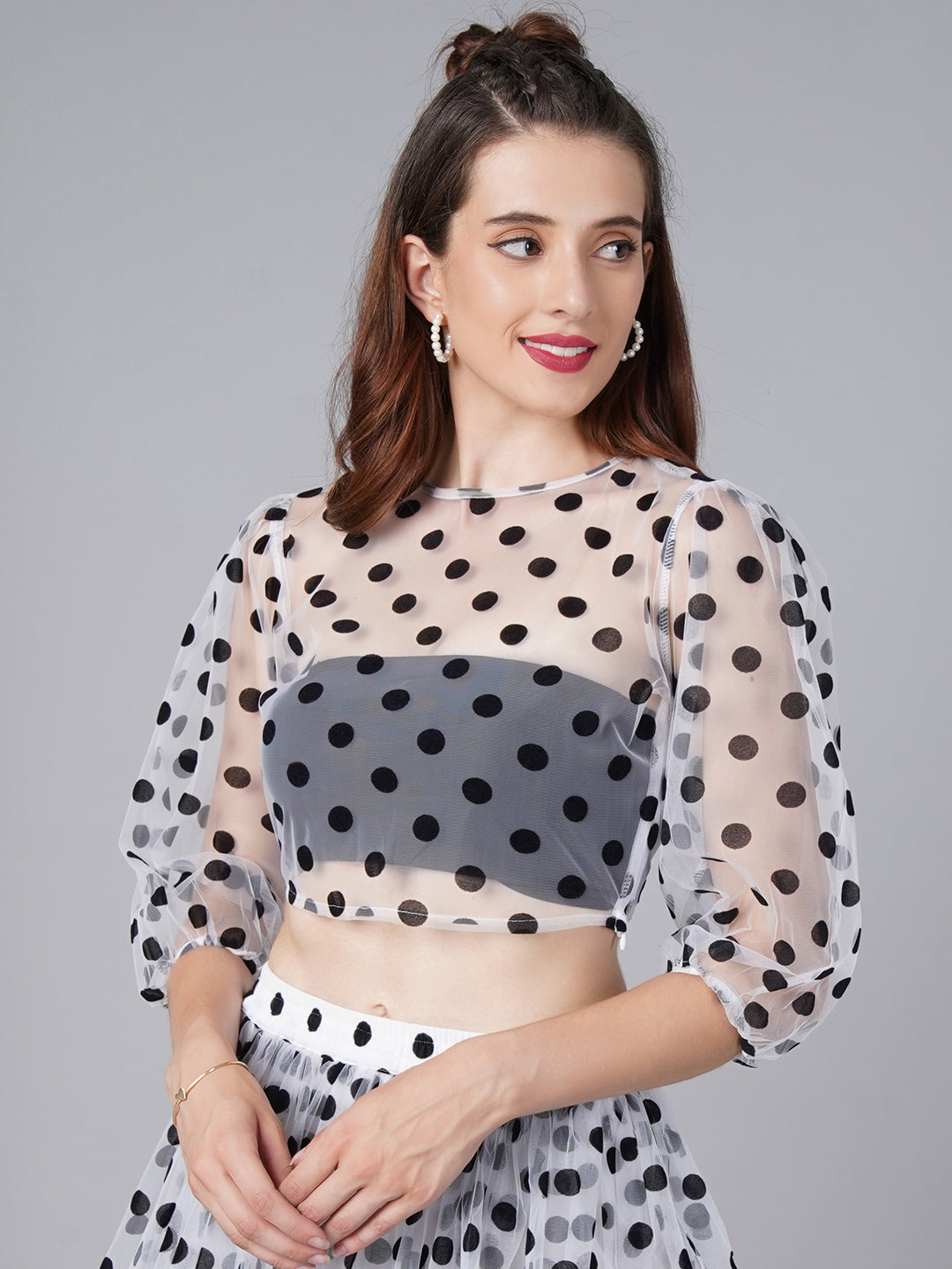 Organza Polka Puff Top