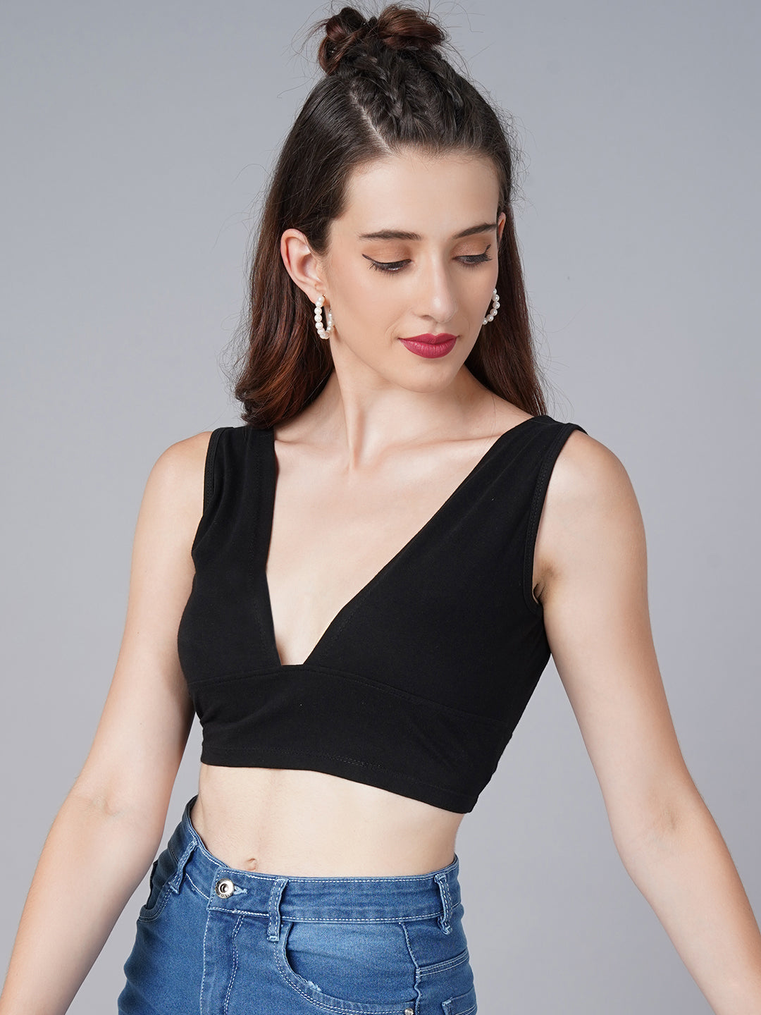 Deep Neck Black Top