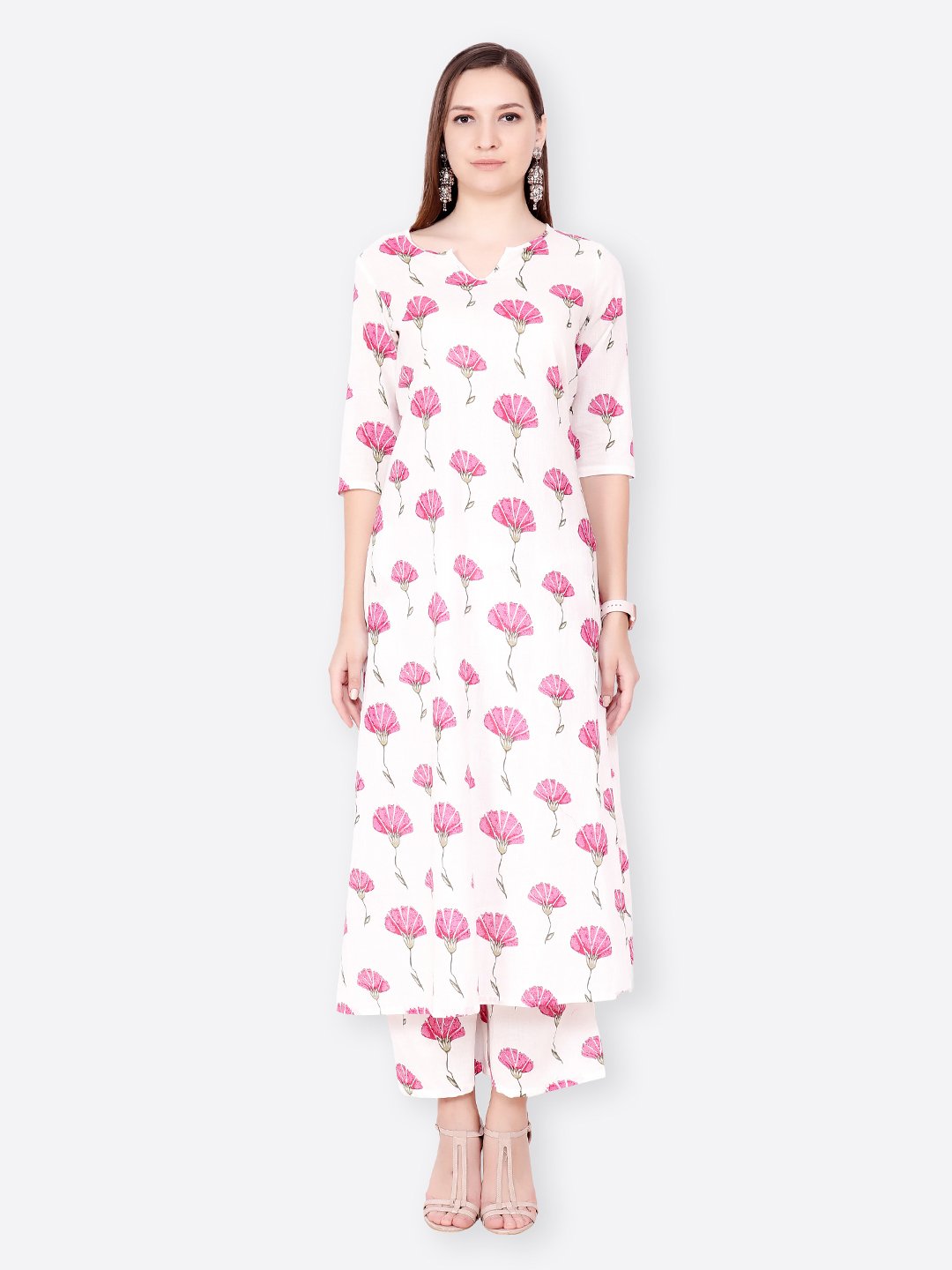 SCORPIUS WHITE PINK FLORAL KURTA