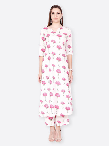 SCORPIUS WHITE PINK FLORAL KURTA