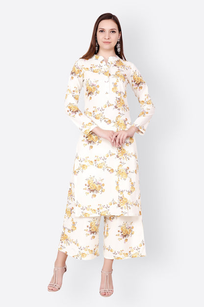 SCORPIUS WHITE YELLOW FLORAL KURTA