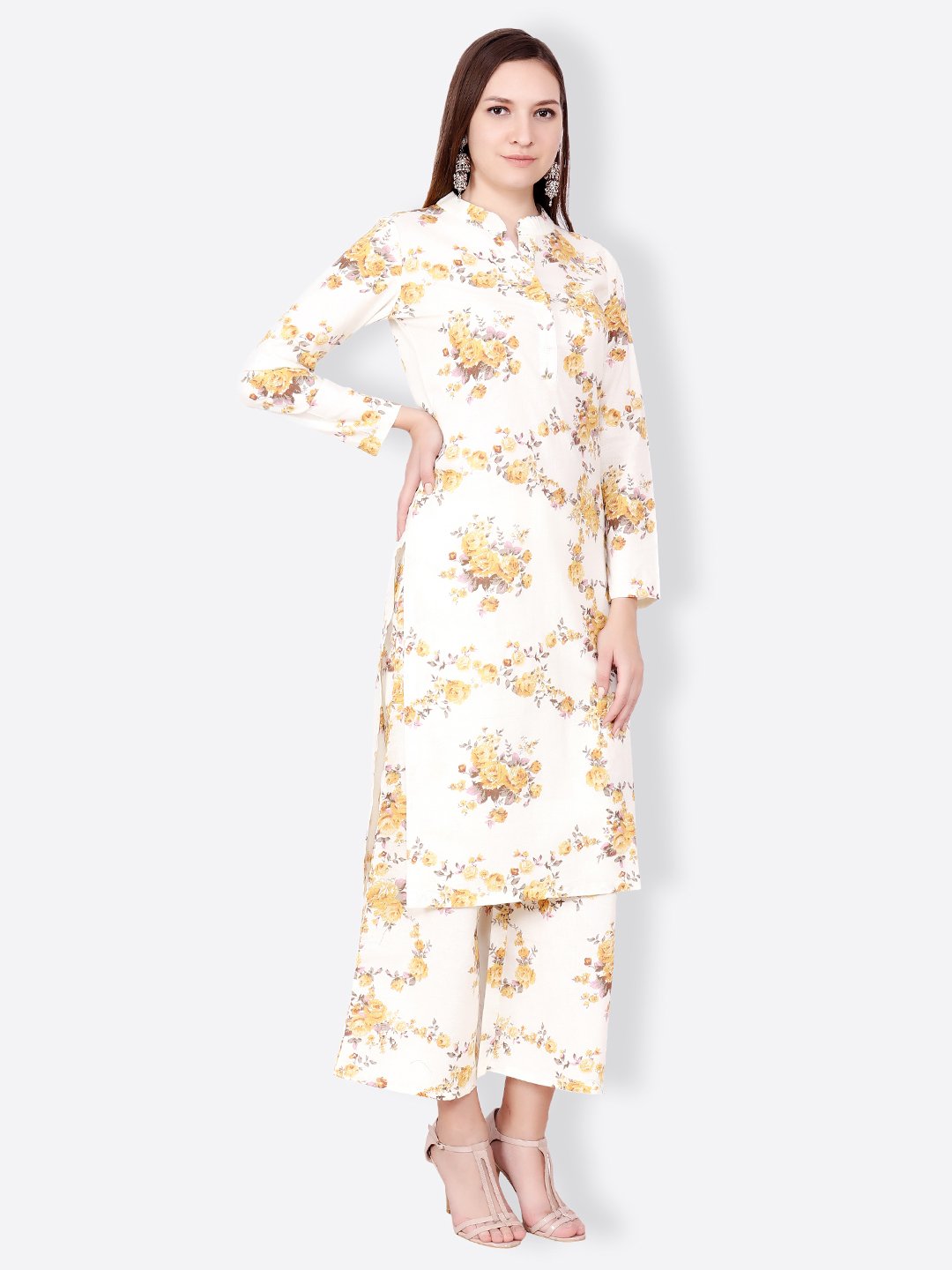 SCORPIUS WHITE YELLOW FLORAL KURTA