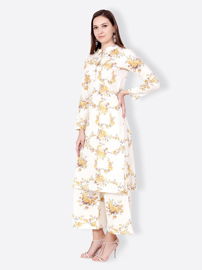 SCORPIUS WHITE YELLOW FLORAL KURTA SET