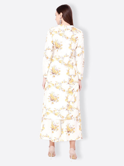 SCORPIUS WHITE YELLOW FLORAL KURTA SET