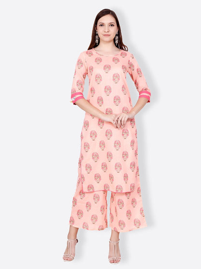 SCORPIUS PEACH PRINTED KURTA SET