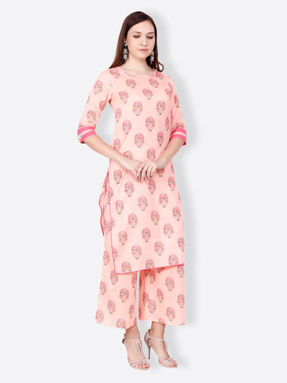 SCORPIUS PEACH PRINTED KURTA SET