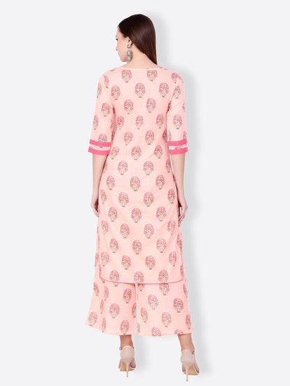 SCORPIUS PEACH PRINTED KURTA SET