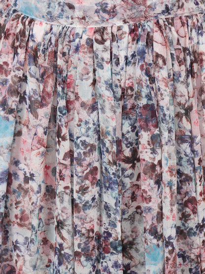 Scorpius Women Off-White & Blue Floral Printed Flared Maxi Skirt