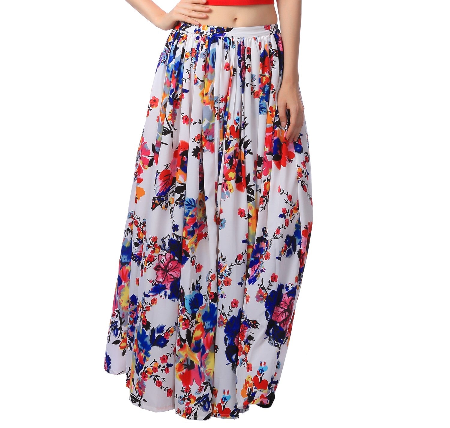 Scorpius White Solid Flared Maxi Skirt
