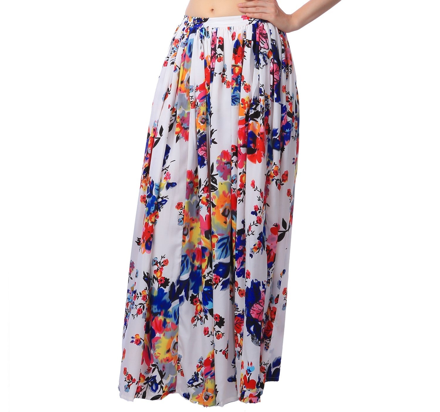 Scorpius White Solid Flared Maxi Skirt