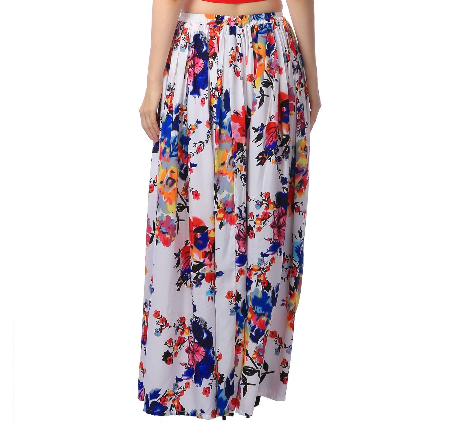 Scorpius White Solid Flared Maxi Skirt