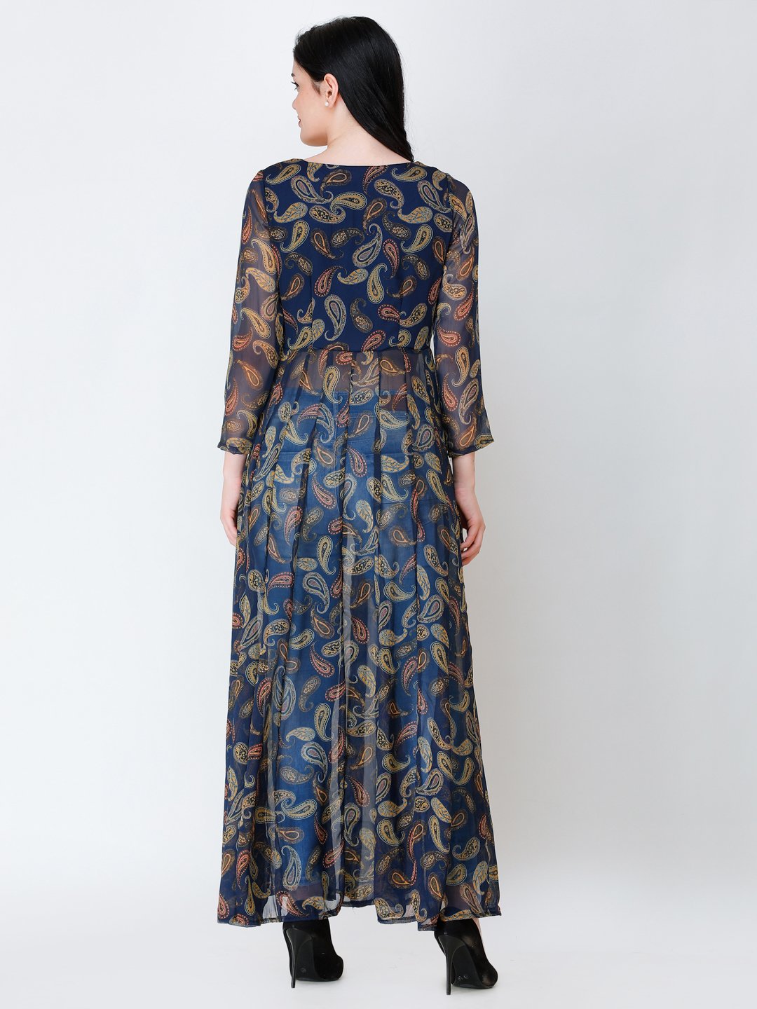 SCORPIUS Navy printed side slit long top