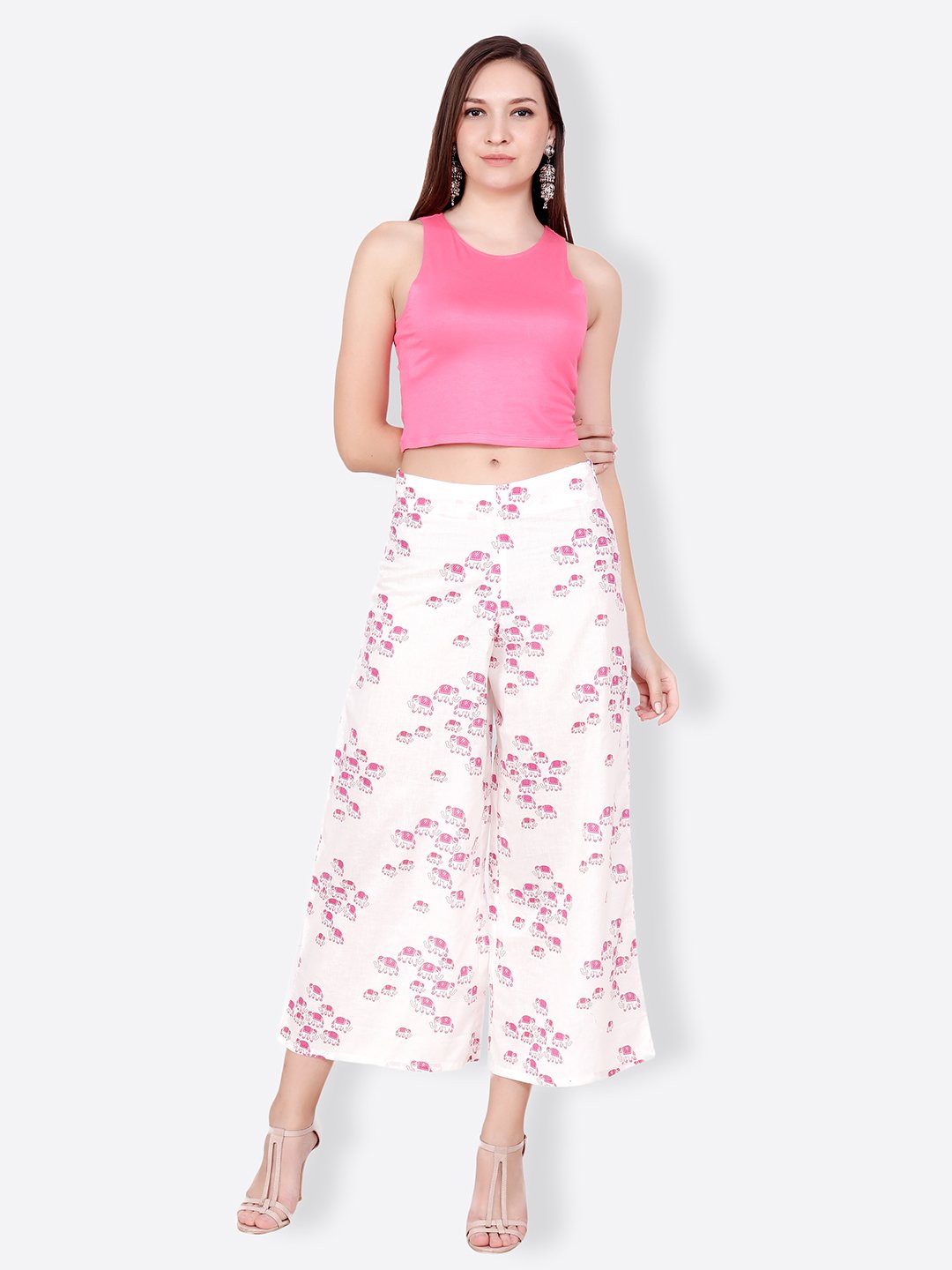 SCORPIUS white and pink printed pallazo